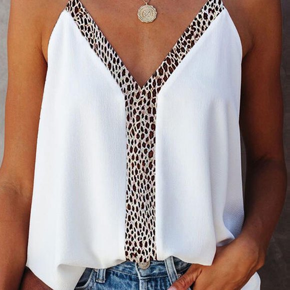 Jaycieonposh Tops - White Leopard V-Neck Racerback Cami Top